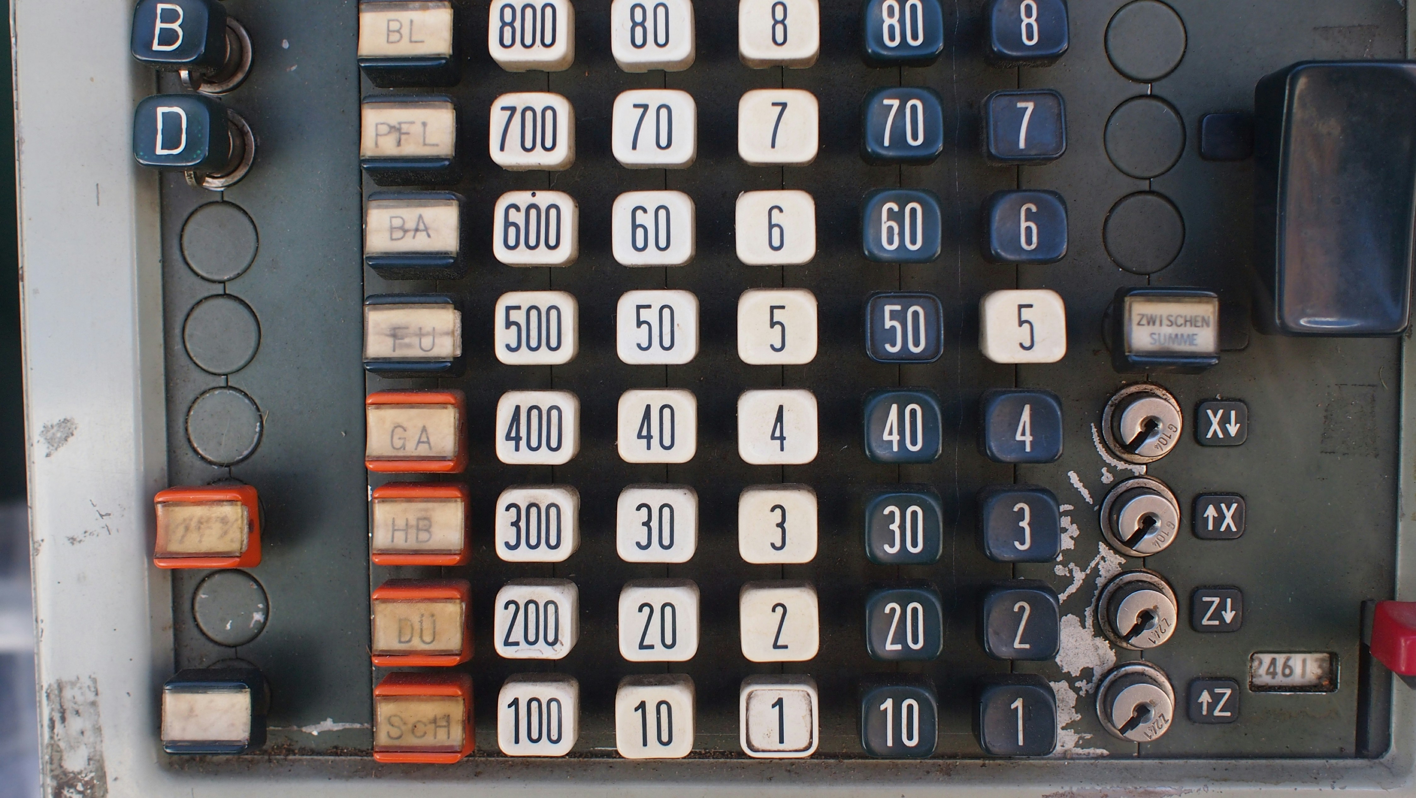 keyboard of an old cash register